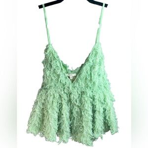 Baevley Fringe Babydoll Top Size Small Boho Festival Green